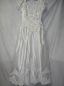 After 1 of Wedding Gown Restoration. 1990's Wedding Dress restored after improper storage.