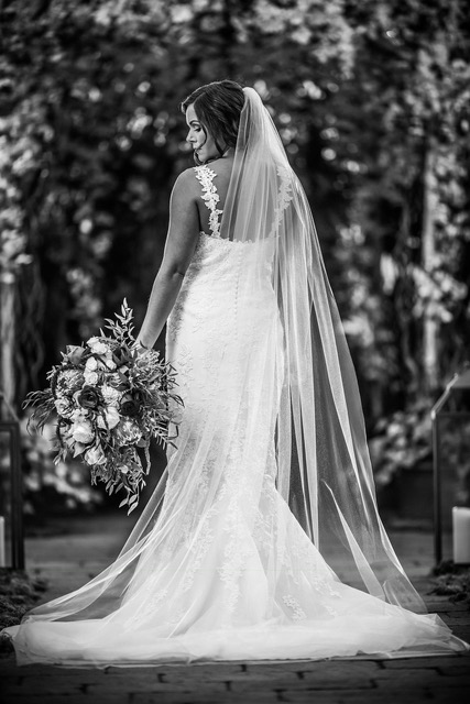 Bride black and white back portrait