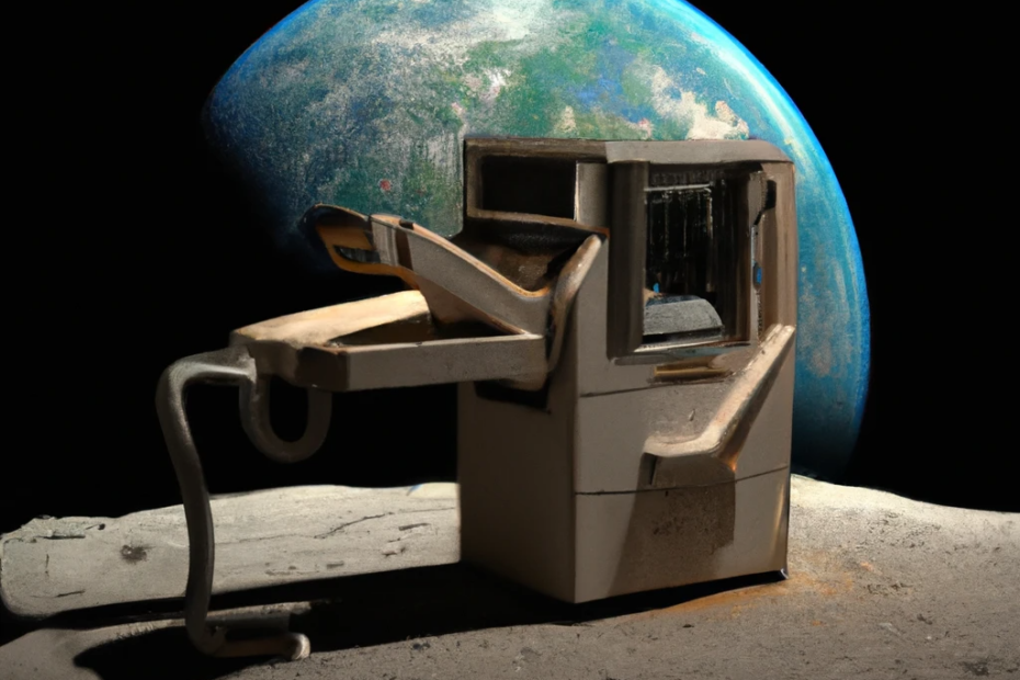 3D Render of Dry Cleaning Machine on The Moon with Earth in Background